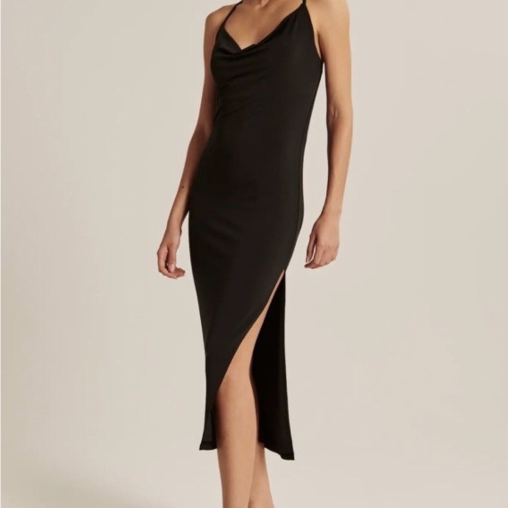 Abercrombie & Fitch Cowl Neck Black Draped Midi Dress